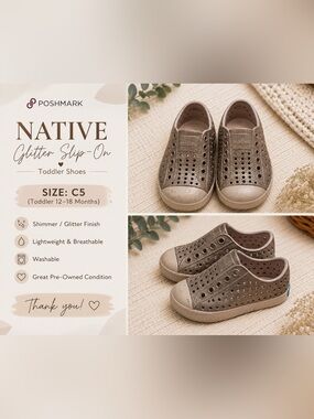 Native Kids Glitter Slip-On Water Shoes in Taupe